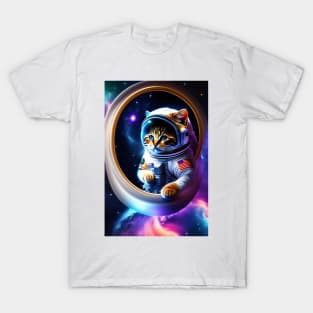 Funny cute cat in space graphic design artwork T-Shirt